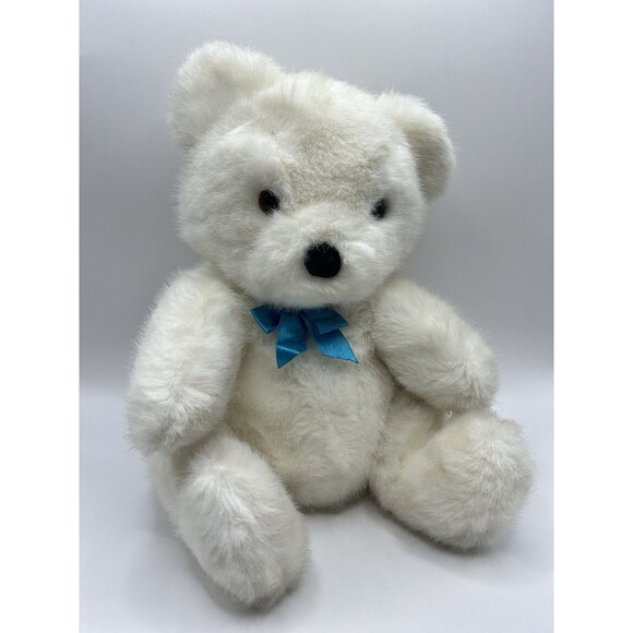 Vintage Dakin White Bear Plush Stuffed Animal Blue Bow 11” Sitting Fuzzy 1990 - Picture 15 of 15